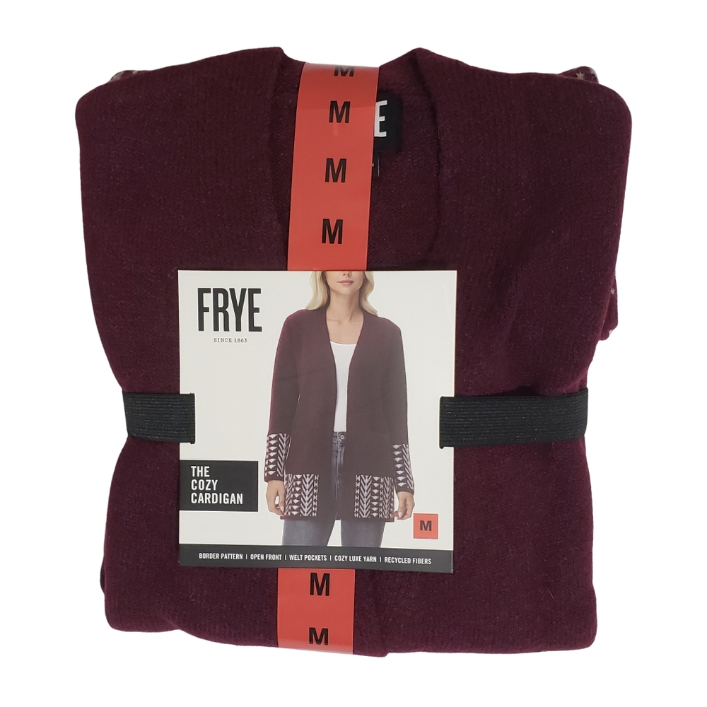 Frye Cardigan Sweater Yarn Long Sleeves Women Medium Oxblood Combo NWT🍂